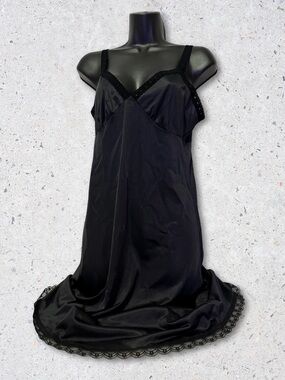 Black Nylon Lace-Trim Chemise Nightgown